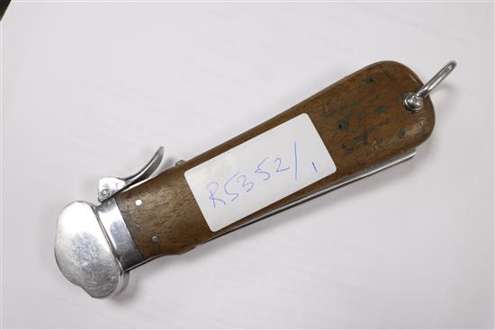A WWII original German paratroopers gravity knife maker marked Solingen Rostfrei